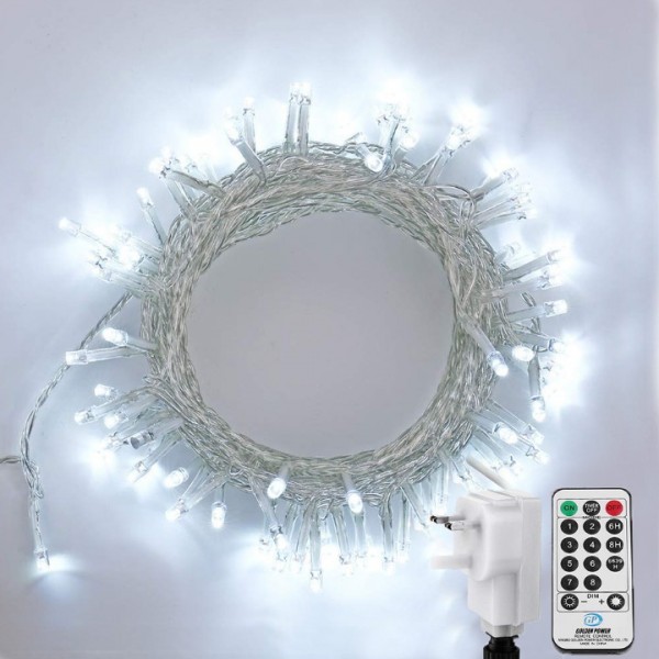 NEXVIN Christmas Fairy Lights Mains Powered, 66ft/20M 200 LED String Lights Plug in with Remote Control & Timer, 8 Modes for Bedroom Indoor Outdoor Garden Christmas Xmas Tree Decorations (White)